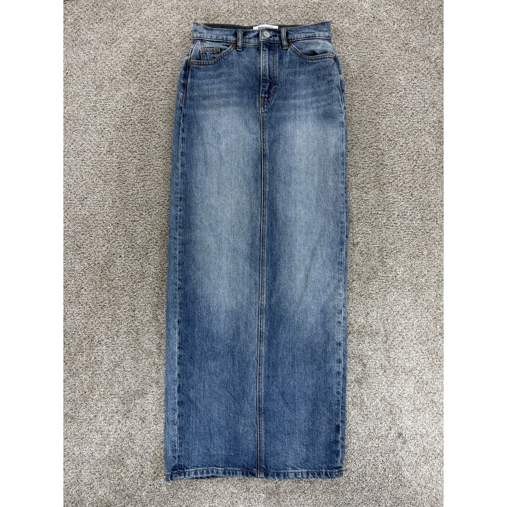 Reformation Daria Ultra High Rise Denim Maxi Skirt Size 24 Blue Organic Stretch